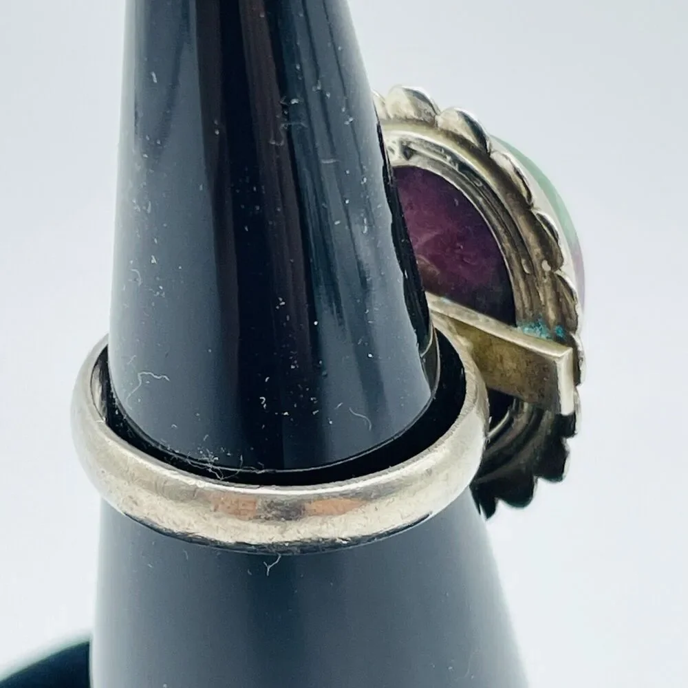 Ruby and Zoisite Gemstone Sterling Silver Ring US Size 6.75 Stamped 925 Colorful